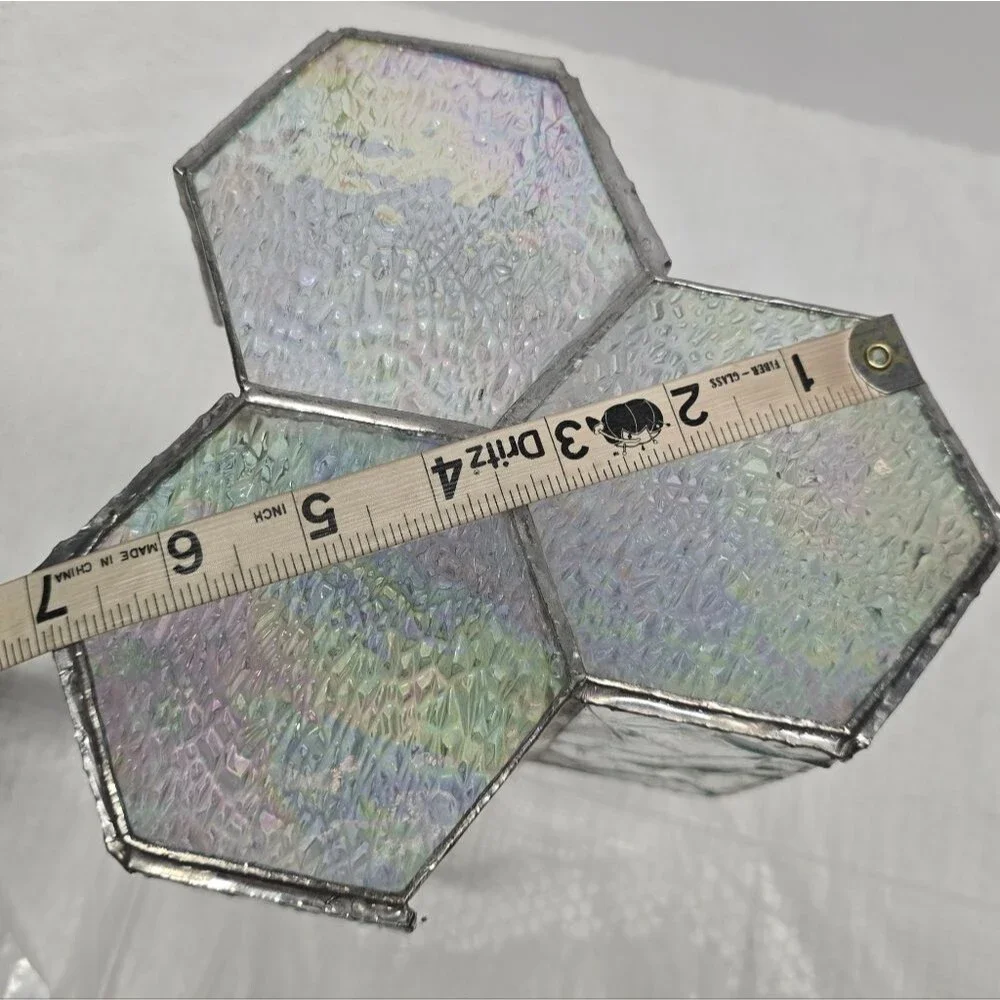 Vintage 3-slots Stained Glass Iridescent Bottom Modernist Votive Candle Holder